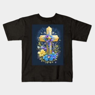 Gold Cross With Flowers Kids T-Shirt